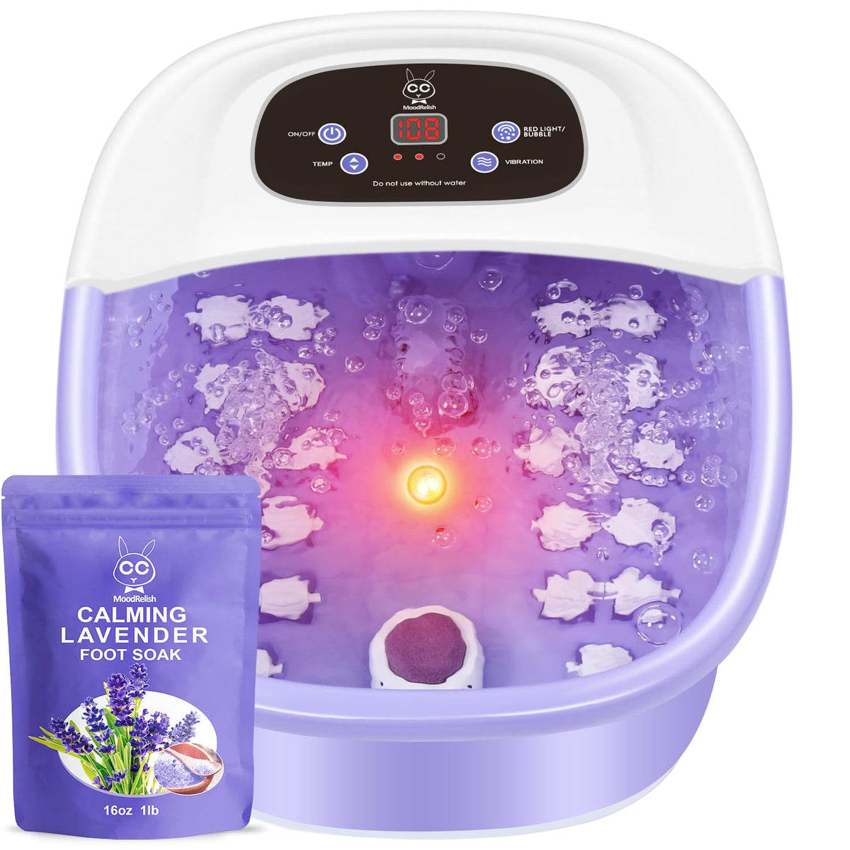 Moodrelish Foot Spa Massager With Heat & Bubbles, 22 Rollers, Adjustable Temp, Purple