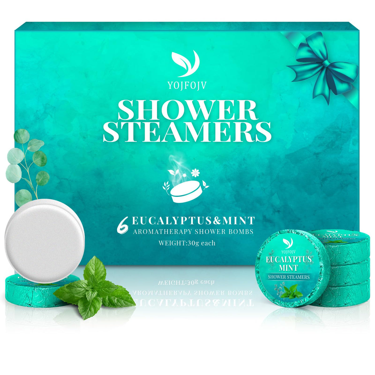 Yojfojv Eucalyptus Shower Steamers, 6-Pack Aromatherapy Bombs With Mint Essential Oil