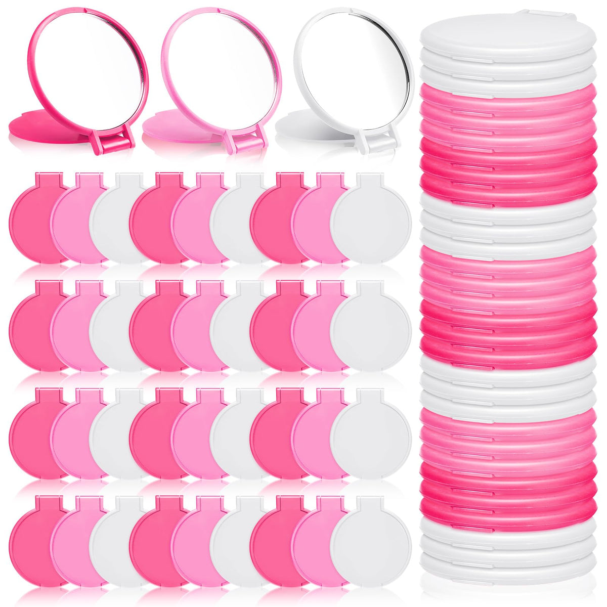 Weysat 48 Pcs Valentine'S Day Compact Mirror Set - Pink, White, Rose Red Gift For Women