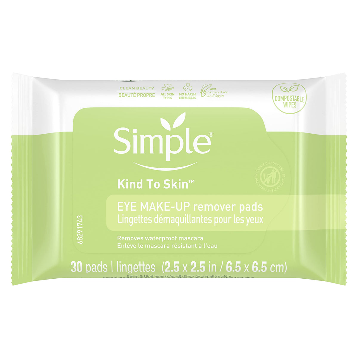 Simple Eye Makeup Remover Pads - 30 Count, Gentle Bamboo Formula For Easy Makeup Removal