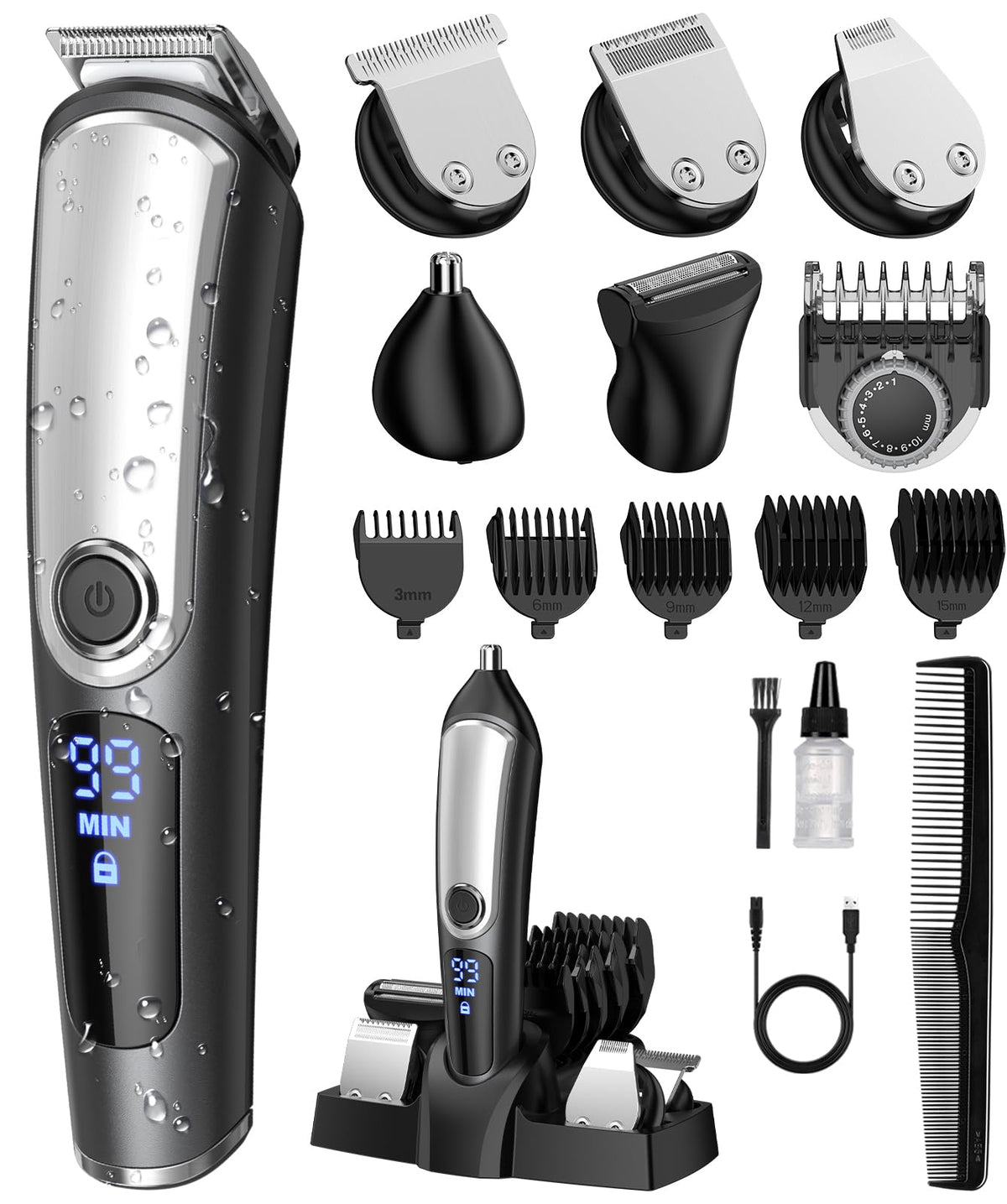 Yiriso Beard Trimmer For Men - Cordless, Waterproof Grooming Kit With Led Display, 16 Piece Set