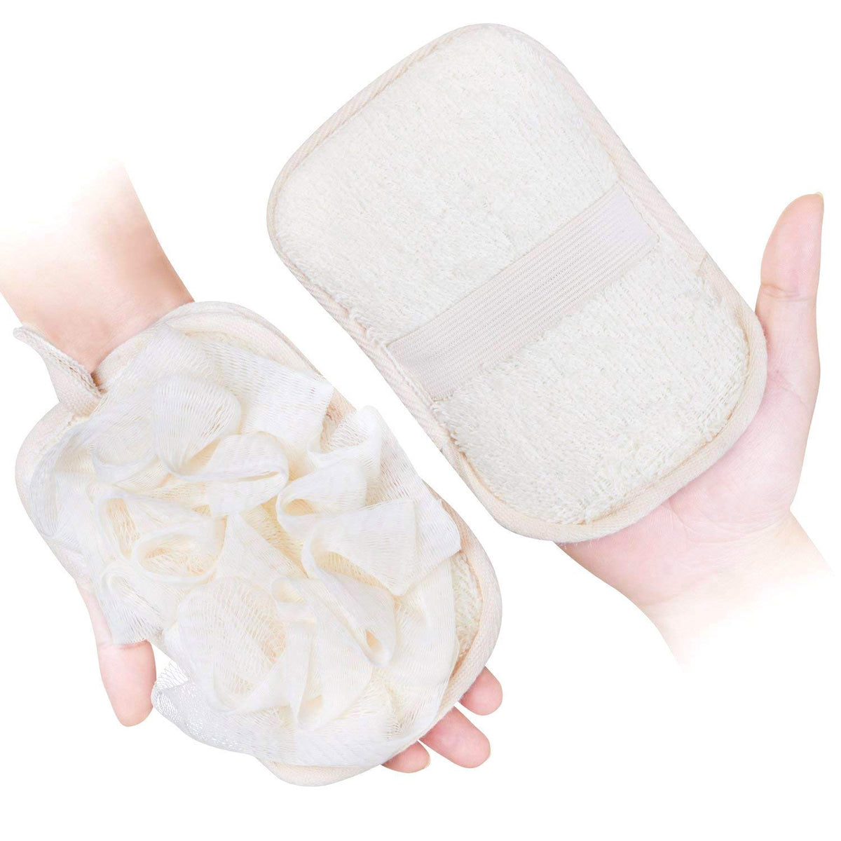 Mikimini Bath Loofah Sponge - Gentle Soft Shower Clean Skin (2 Pack) - Creamy White