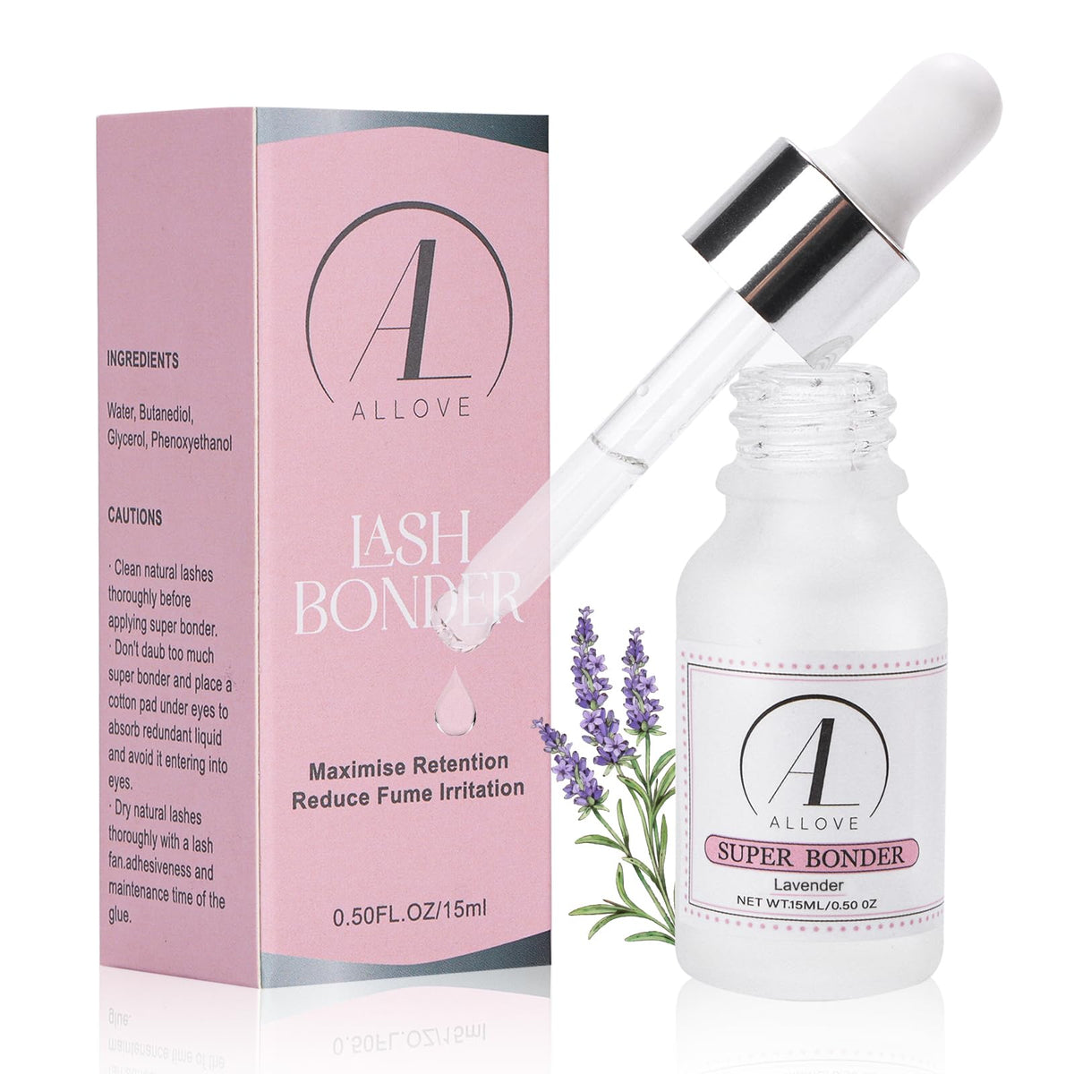 Allove Lash Bonder 15Ml - Eyelash Extension Glue Accelerator, Water & Oil Proof, Lavender