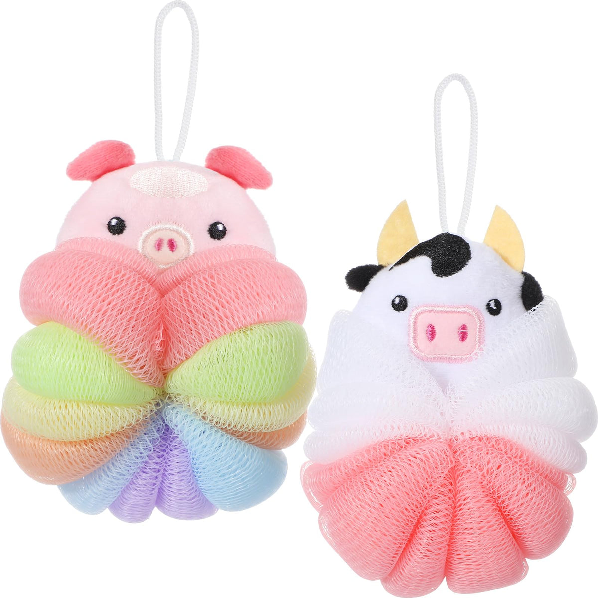 Nuenen 2 Pcs Kids Bath Loofahs - Cute Cartoon Body Scrubber Sponges For Toddlers, Multicolor