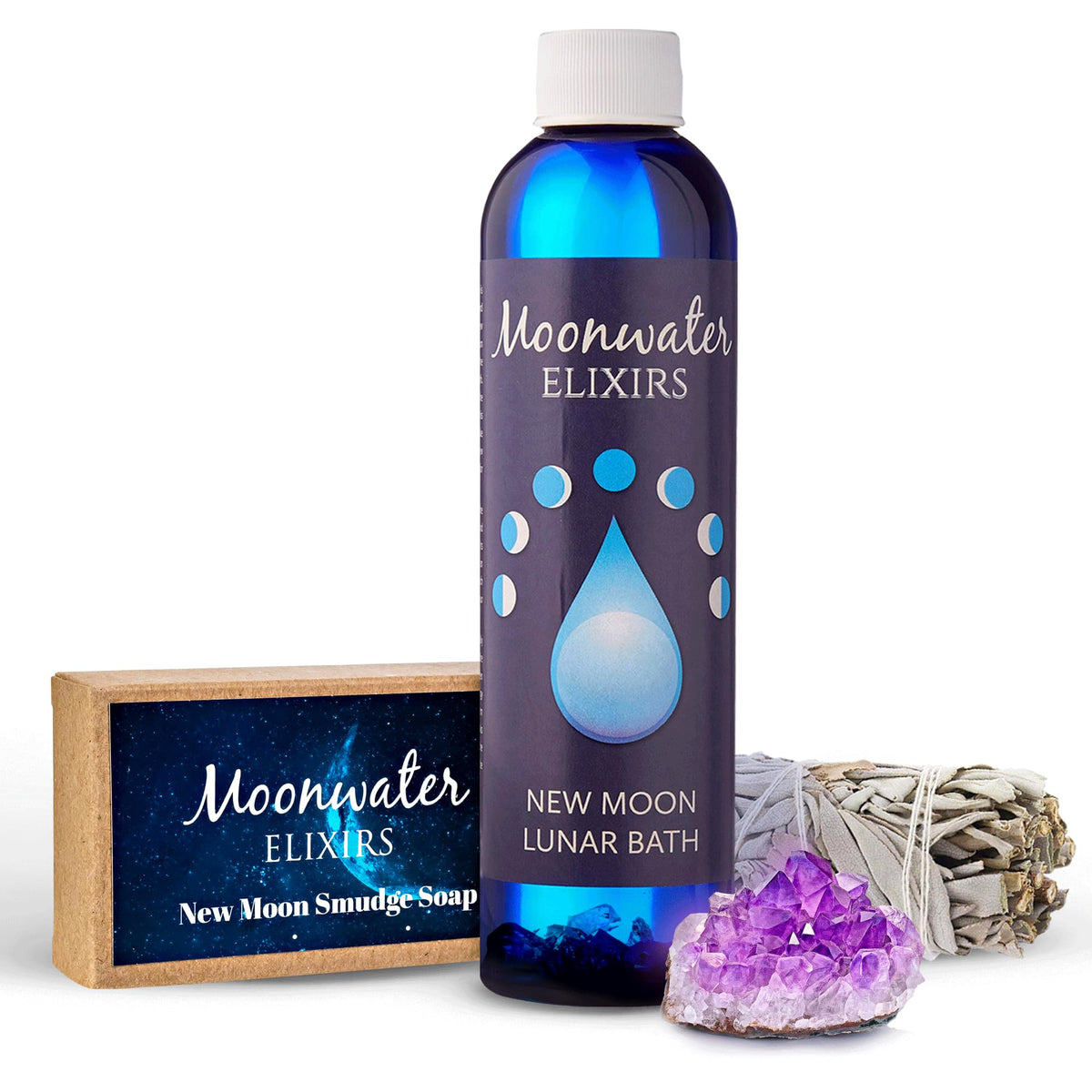 Moonwater Elixirs Aura Cleansing Lunar Bath Oil Kit - New Moon Energy Clearing, 3 Pack, Blue