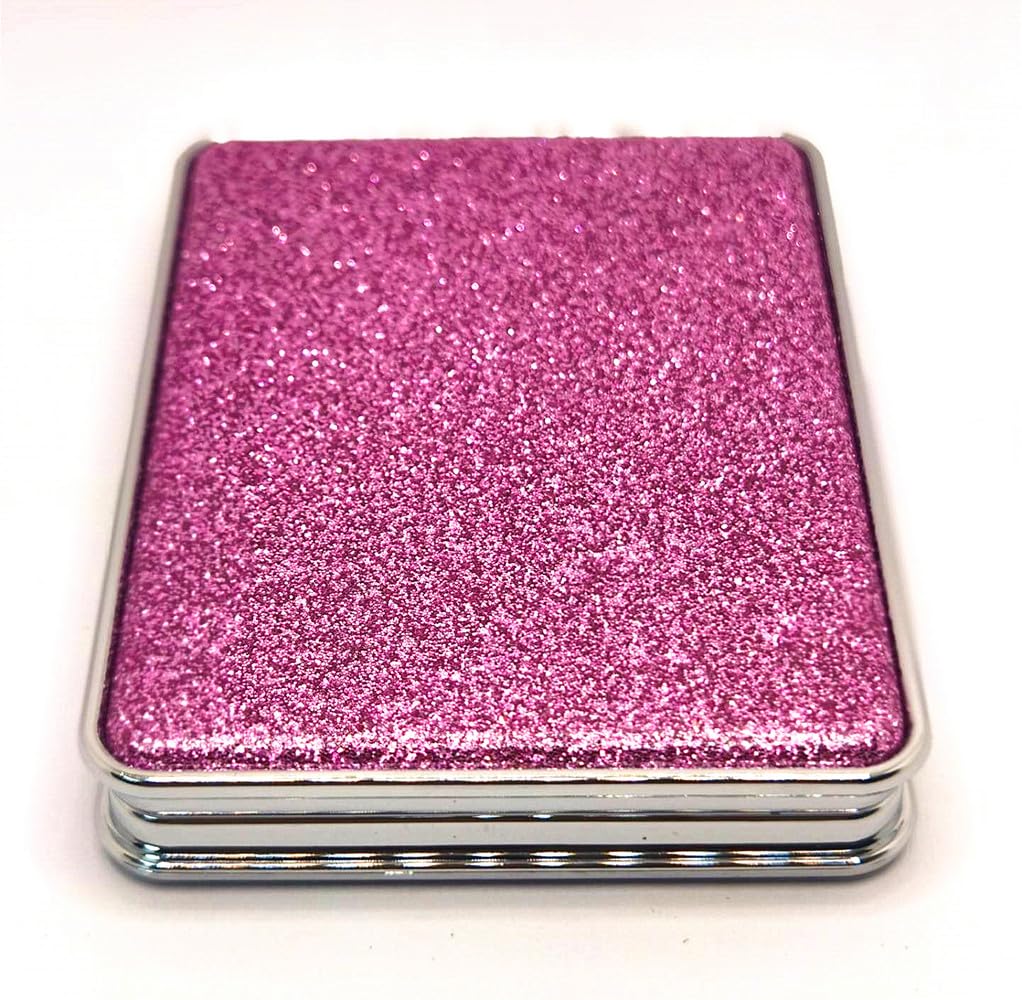 Mpowtech Purple Compact Mirror - Small Portable Makeup Mirror With 2X Magnification & Glitter