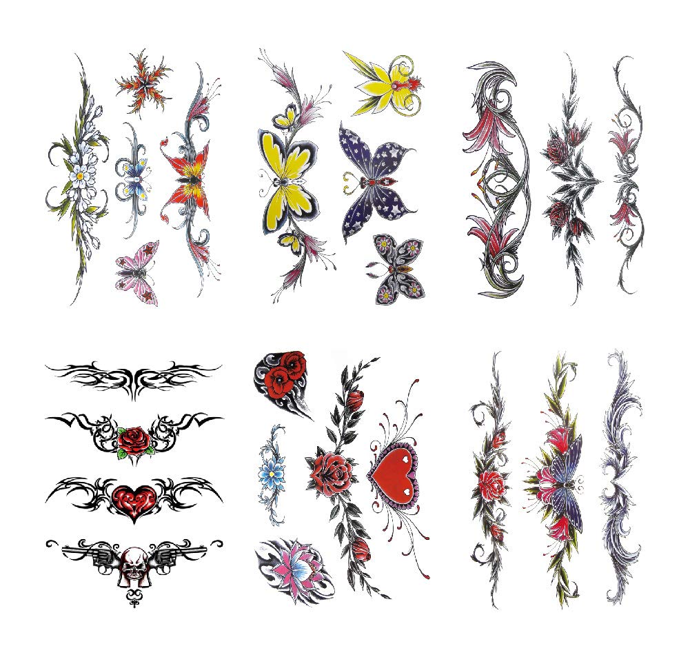 Pinone Waterproof Butterfly Flowers Waist Tattoo Stickers - 6 Piece Temporary Set For Women