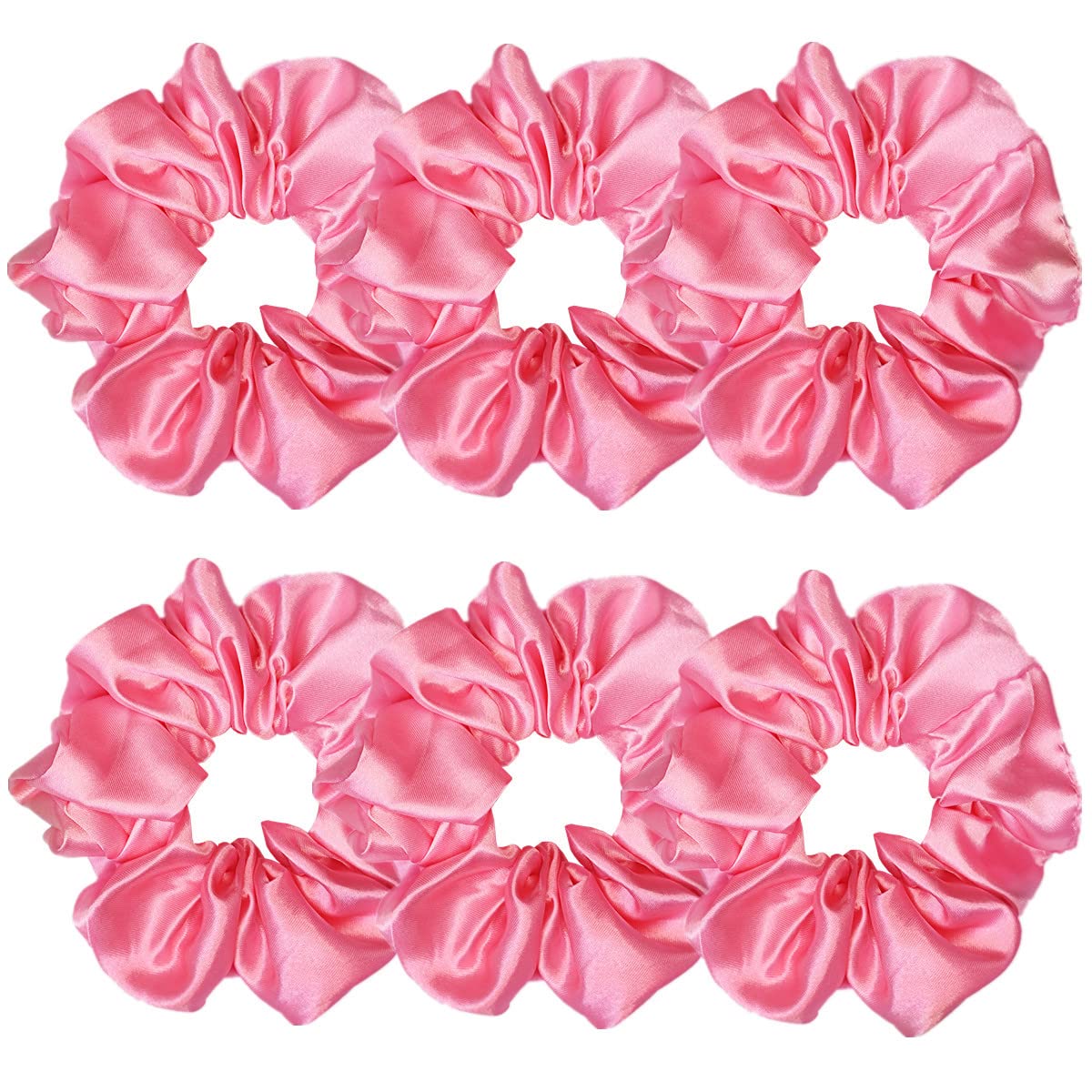 Sufermoe 6 Pcs Cherry Pink Satin Silk Hair Scrunchies, 4.5 Inch Elastic Hair Ties for Women