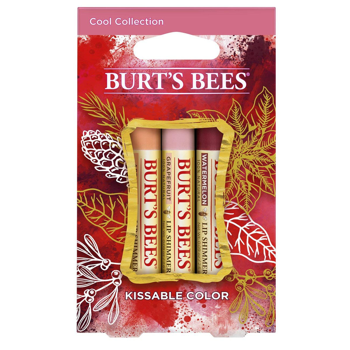 Burt'S Bees Kissable Color Holiday Gift Set - 3 Lip Shimmers In Cool Watermelon, Apricot, Grapefruit