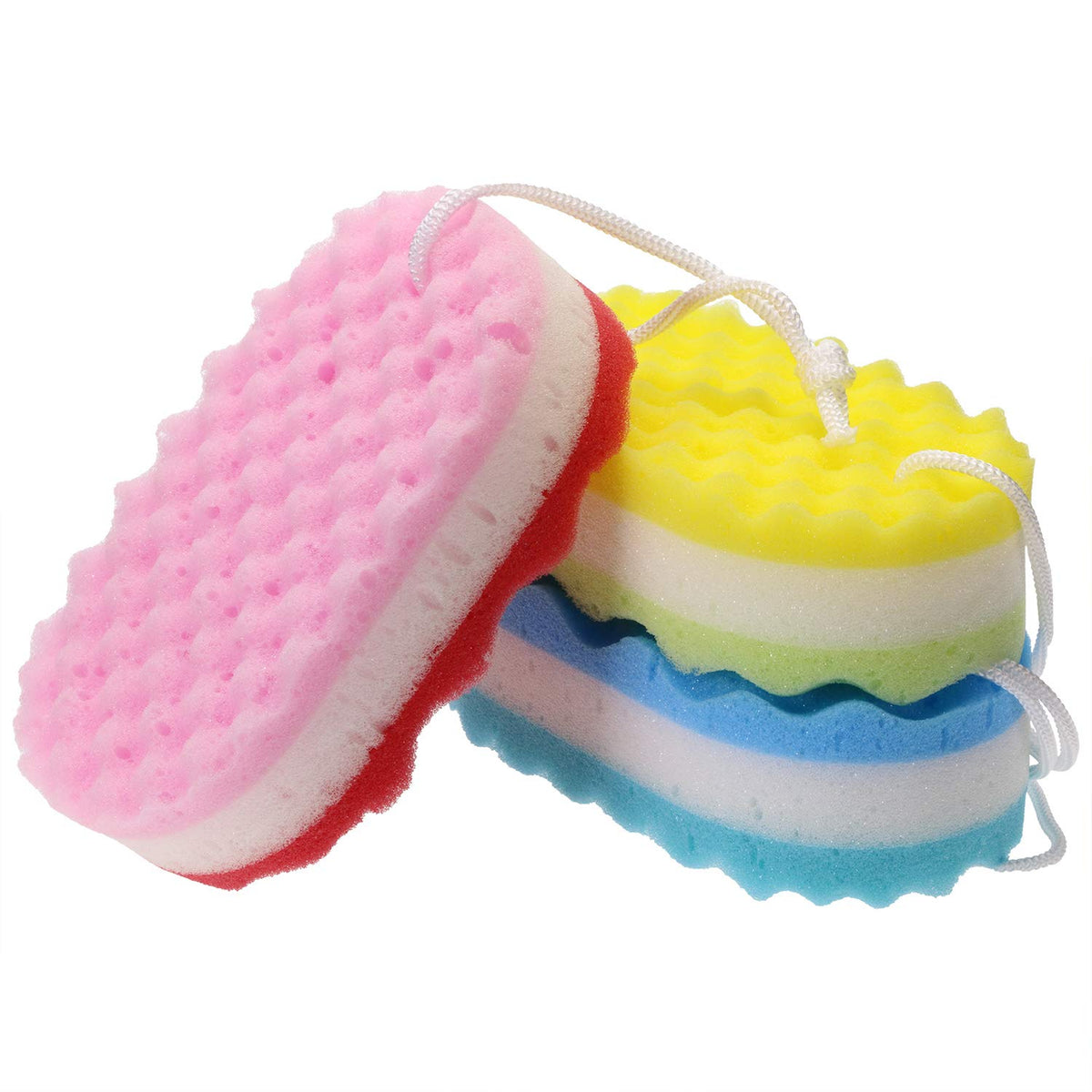 Tupalizy 3Pcs Multicolored Soft Bath Sponge Body Scrubber For Exfoliating Shower Cleaning