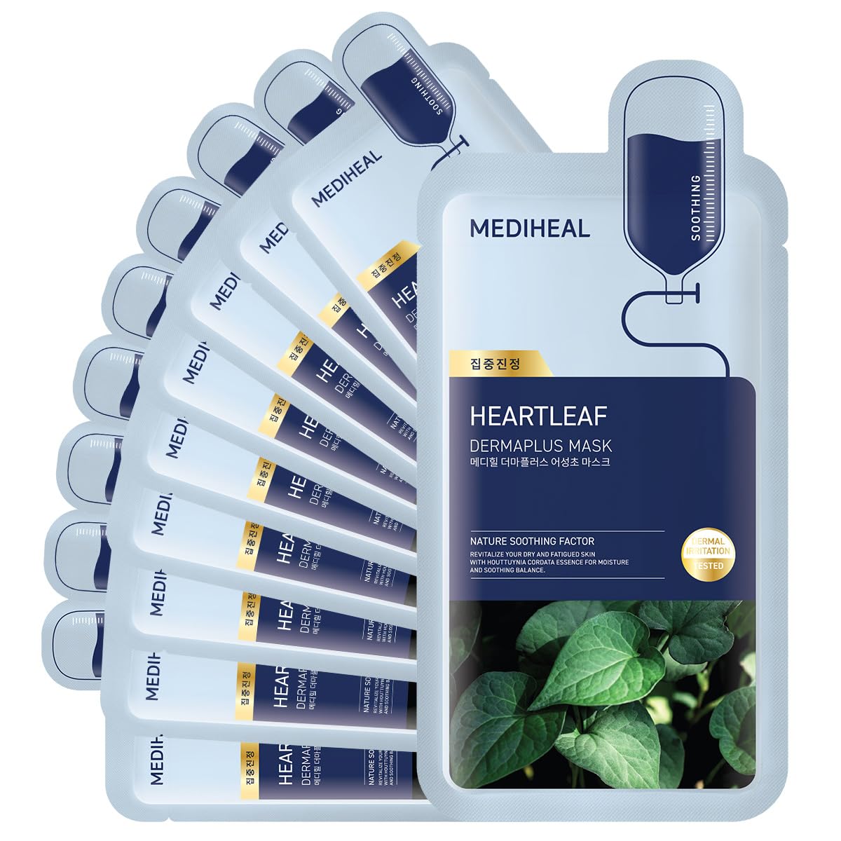 Mediheal Dermaplus Heartleaf Mask - 10 Vegan Sheet Masks For Soothing Skin With Panthenol & Hyaluron