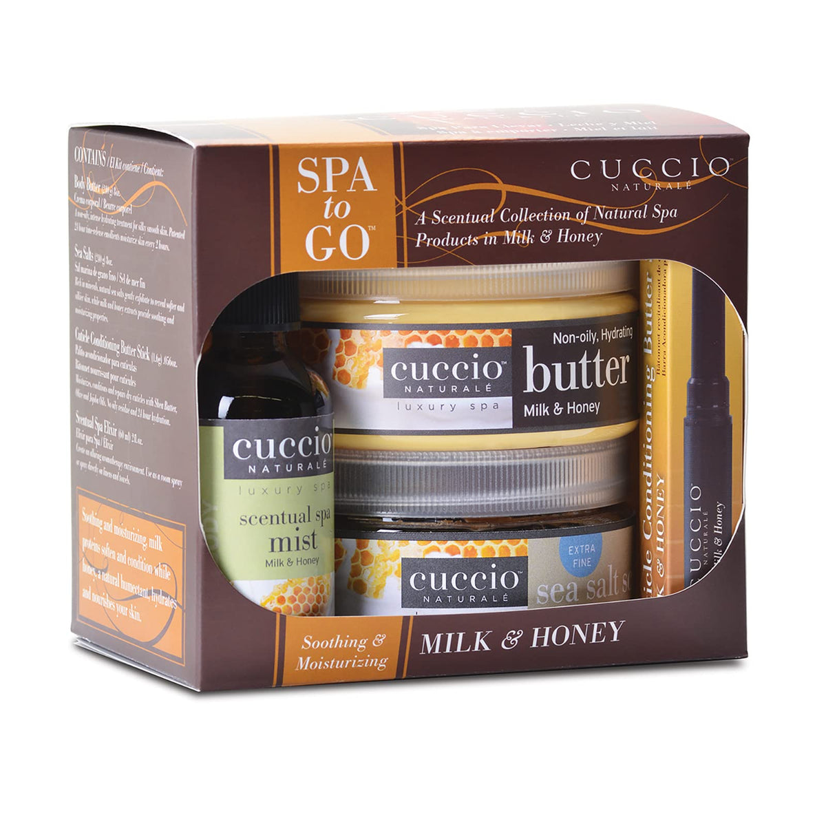 Cuccio Milk And Honey Spa To Go Kit - 4 Piece Set For Relaxation And Pampering