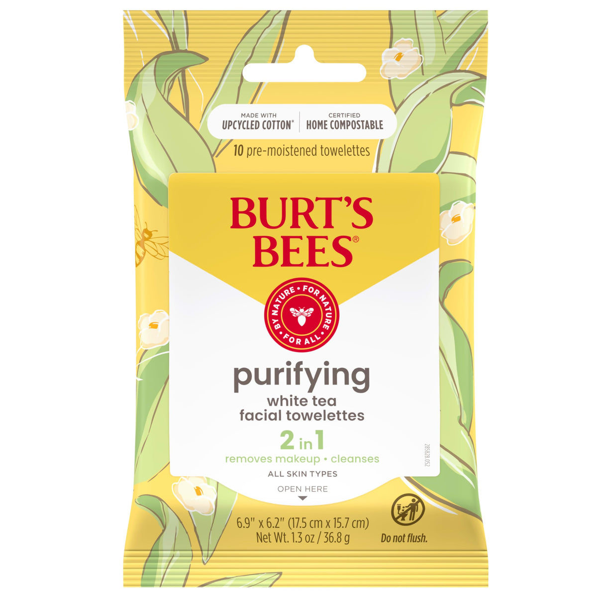 Burt’S Bees Purifying Facial Cleanser Wipes, Makeup Remover, White Tea, 10 Count