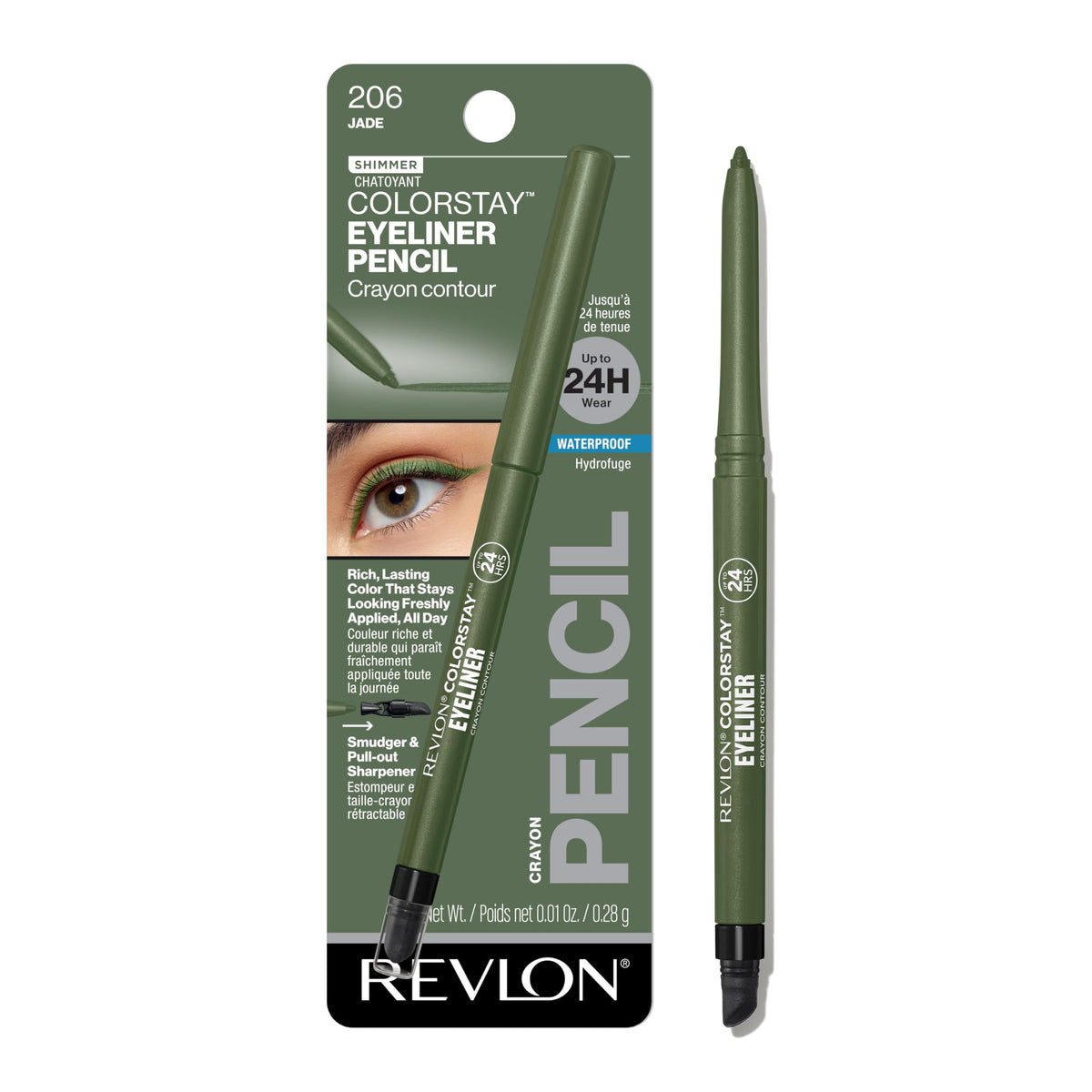 Revlon Colorstay Waterproof Eyeliner Pencil, Smudge-Proof, 206 Jade, 0.01 Oz With Sharpener