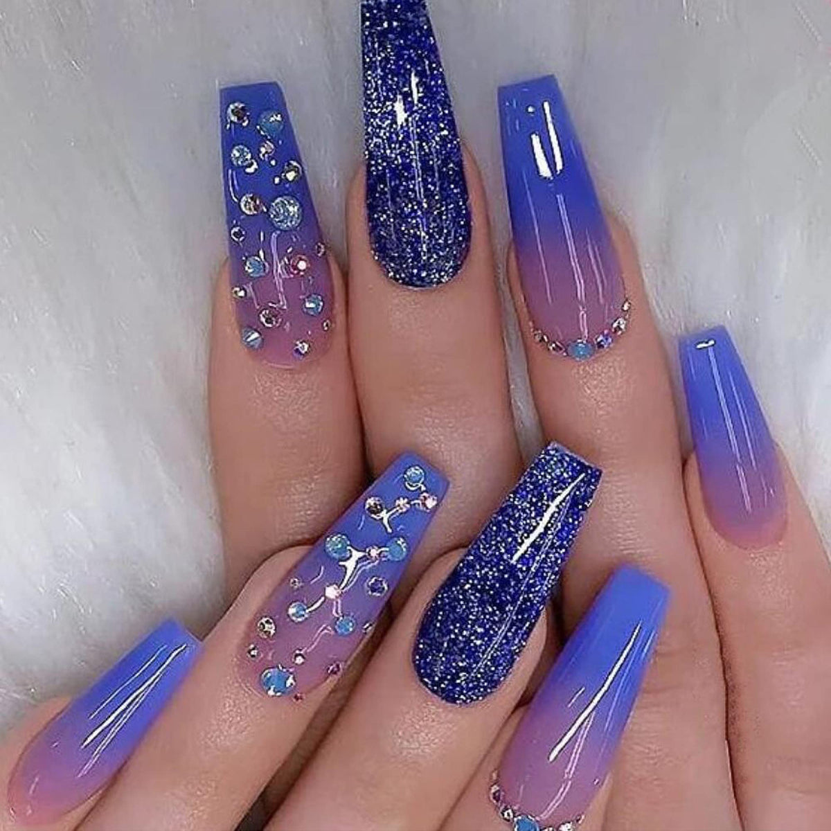 IMSOHOT Purple Coffin Press on Nails - 25 Piece Acrylic Glitter Ballerina Set for Women