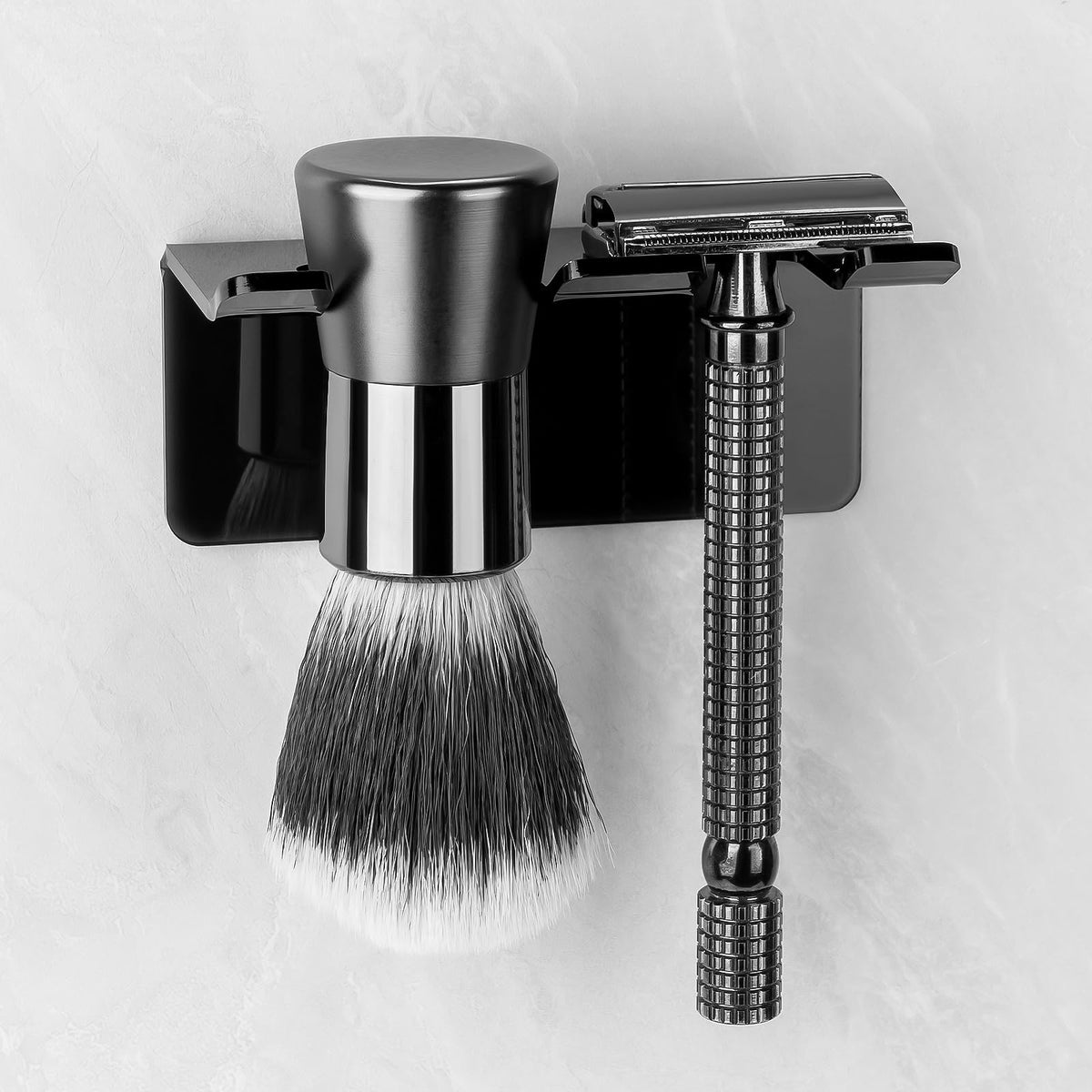 Luexbox Self-Adhesive Safety Razor Holder For Shower Wall, Black Clear Acrylic Stand