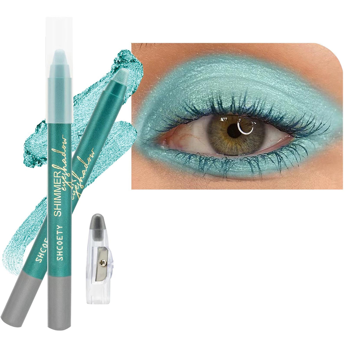 Daeuwiutr Green Eyeshadow Stick - Waterproof Shimmer Creamy Liner & Eye Brightener, #2 Green