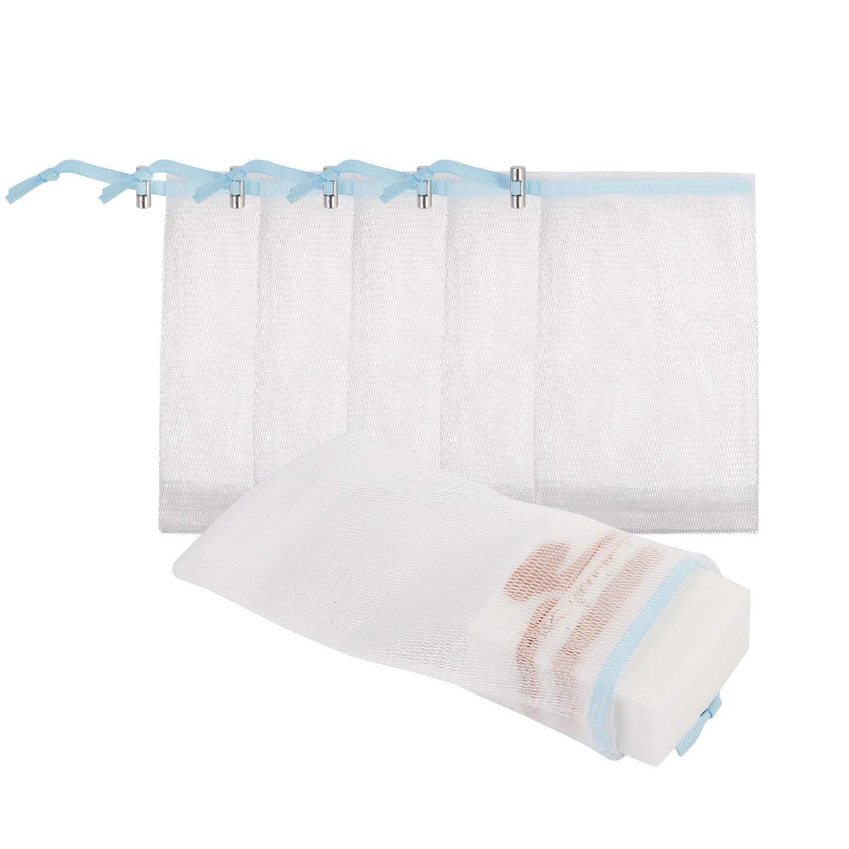 Cobahom Blue Soap Bags, 6 Pack Mesh Soap Saver Pouches With Drawstring For Bath & Shower