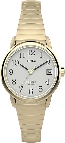 Timex Women'S Easy Reader 25Mm Gold-Tone Watch With White Dial & Expansion Band