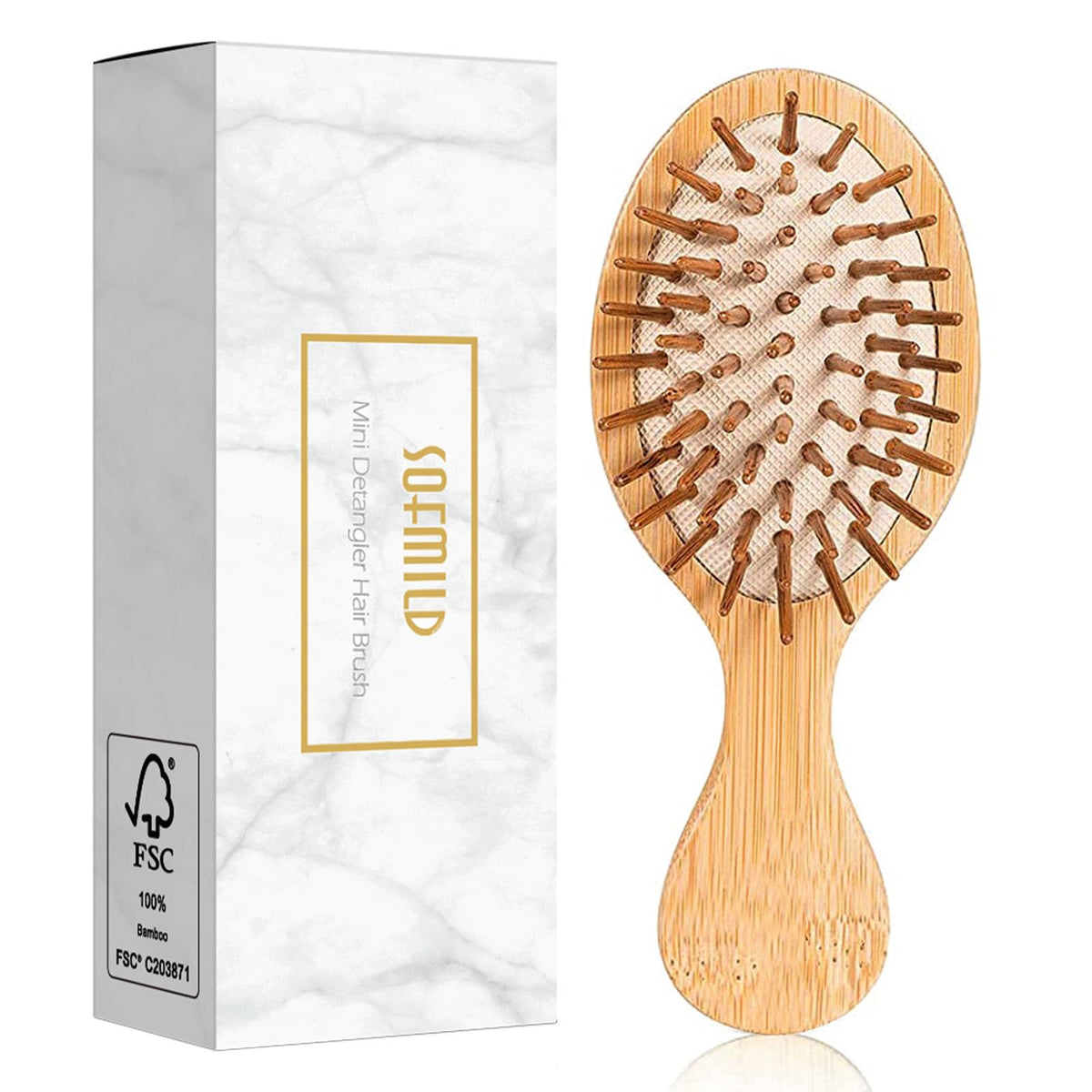 Sofmild Mini Travel Bamboo Hair Brush - Anti-Static Detangling Brush for Women, Men, Kids