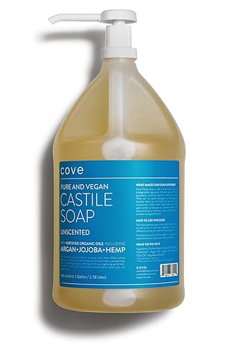 Cove Unscented Castile Soap - 1 Gallon Organic Argan, Jojoba & Hemp Oils With Pump