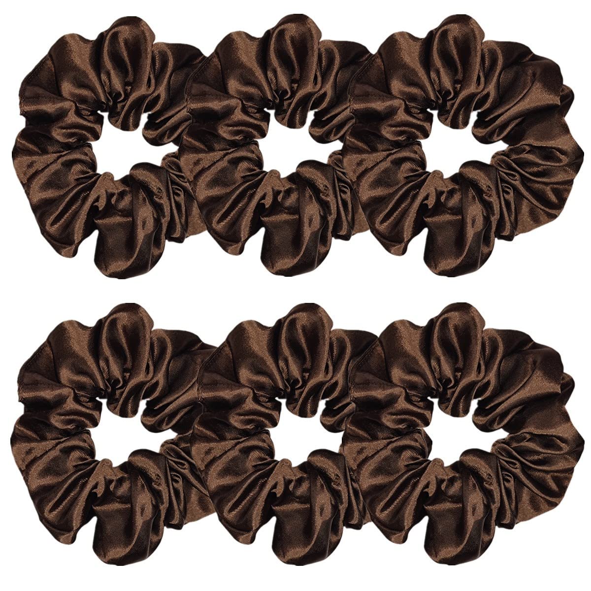 Sufermoe 6 Pcs Dark Brown Satin Silk Hair Scrunchies - Soft Hair Ties & Ponytail Holders