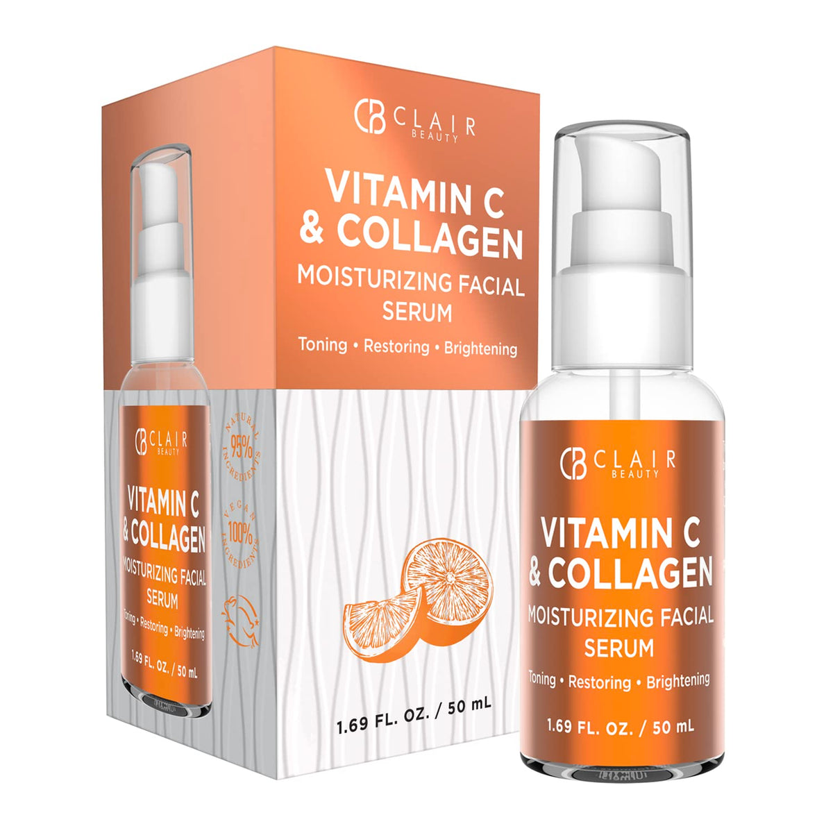 Clear Beauty Vitamin C & Collagen Serum - Anti-Aging, Reduces Dark Spots, 1.69 Fl Oz