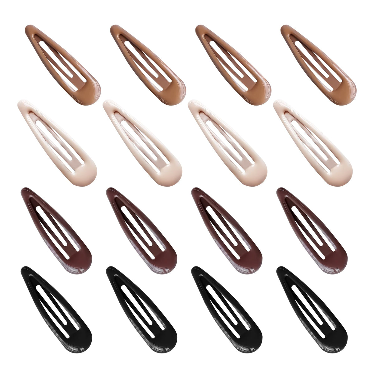 Cptots Metal Snap Hair Clips, 16 Pcs Water Drop Barrettes For Thick & Thin Hair, Black Brown Beige