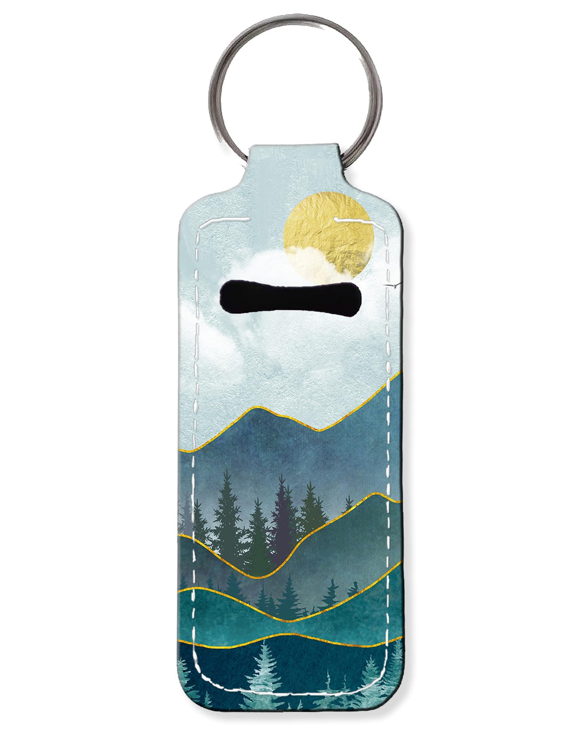 Kllro Ruo Lip Balm Holder Keychain - Watercolor Mountain Clip-On Makeup Travel Accessory