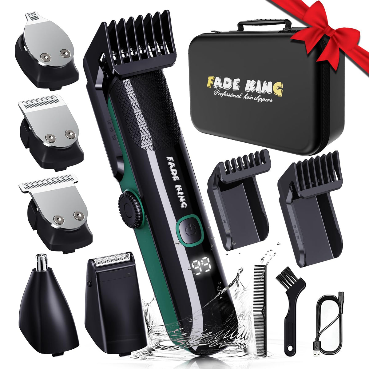 Fadeking® Waterproof Beard Trimmer – Adjustable Hair Clippers & Nose Trimmer For Men, Dark Green