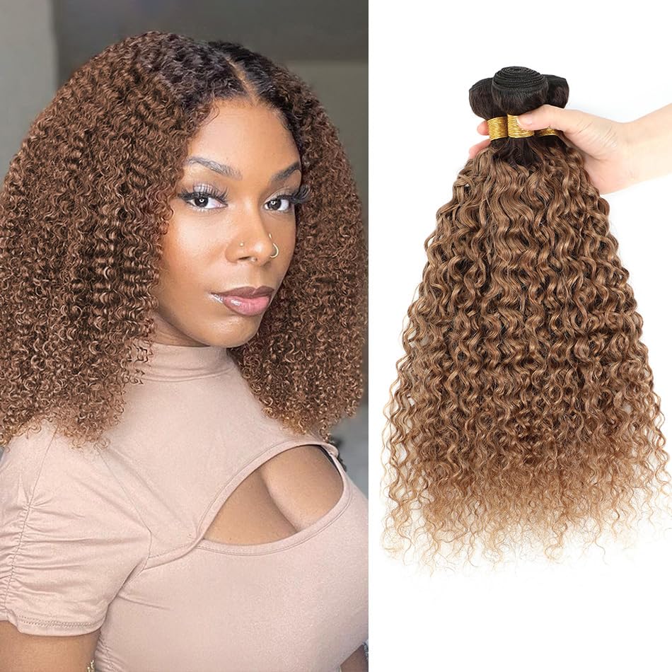 FASHION VILA Curly Human Hair Bundles Ombre 100% Unprocessed Kinky Curly 14 16 18 T