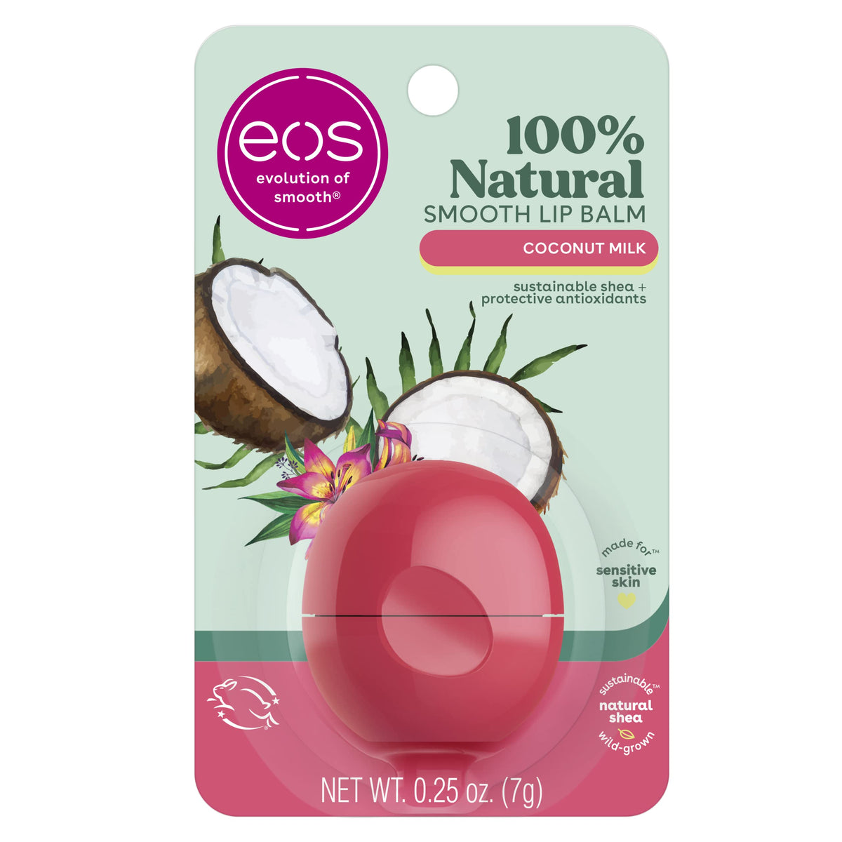 Eos Natural Lip Balm Coconut Milk - 100% Moisture For Sensitive Skin, 0.25 Oz