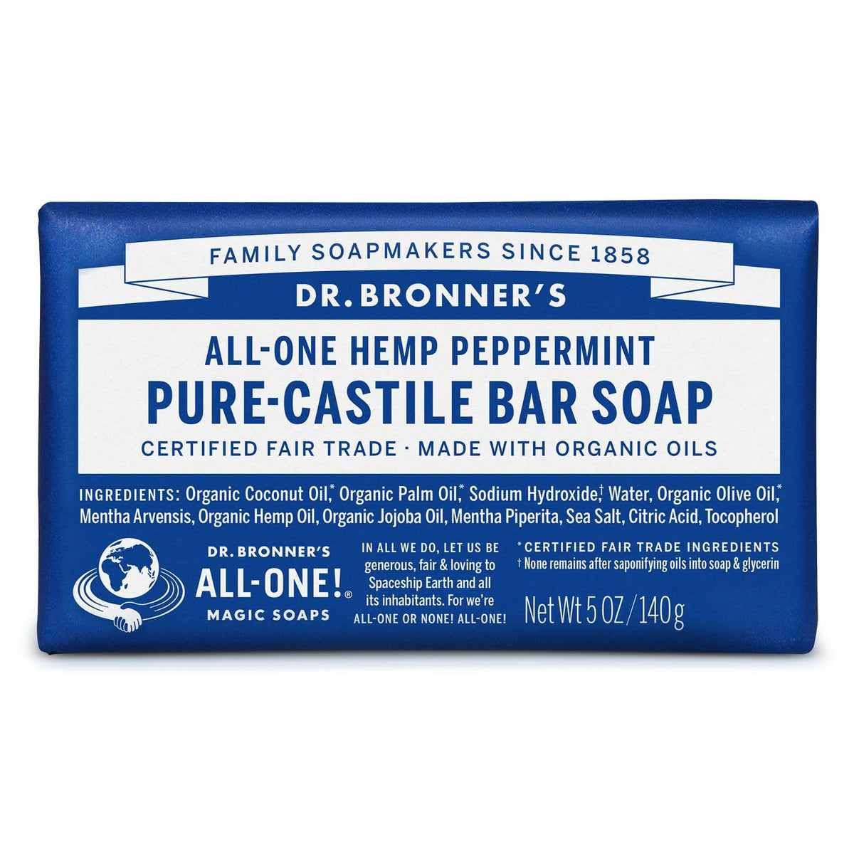 Dr. Bronner'S Pure-Castile Bar Soap, Peppermint - Organic, Vegan, 5 Oz - Gentle & Moistur