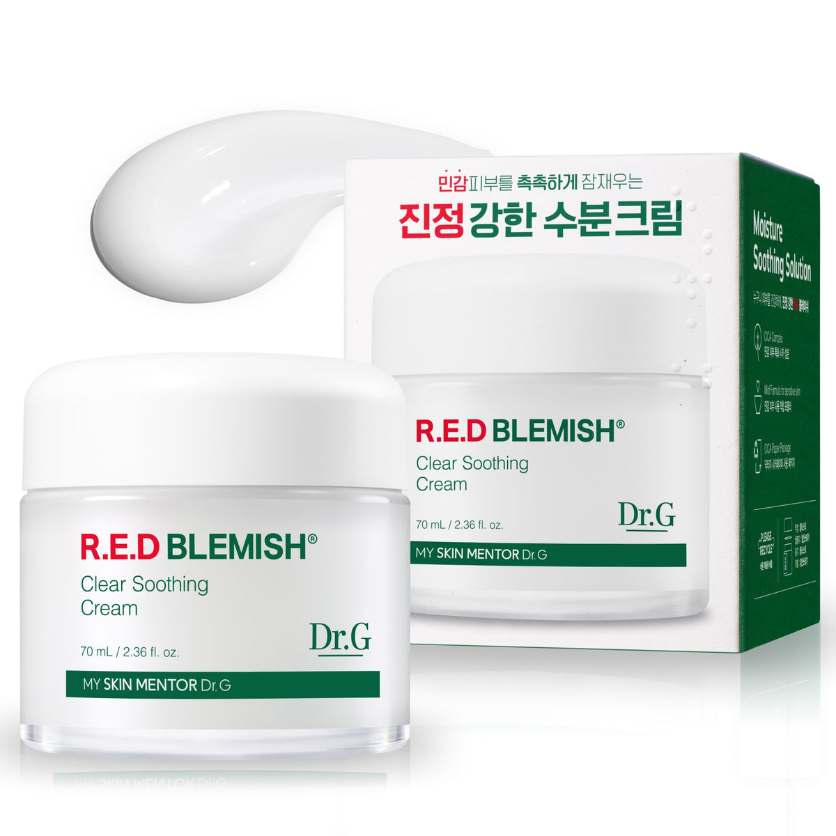 Dr.G Red Blemish Clear Soothing Cream 70ml - Cica Moisturizer for Sensitive Acne-Prone Skin