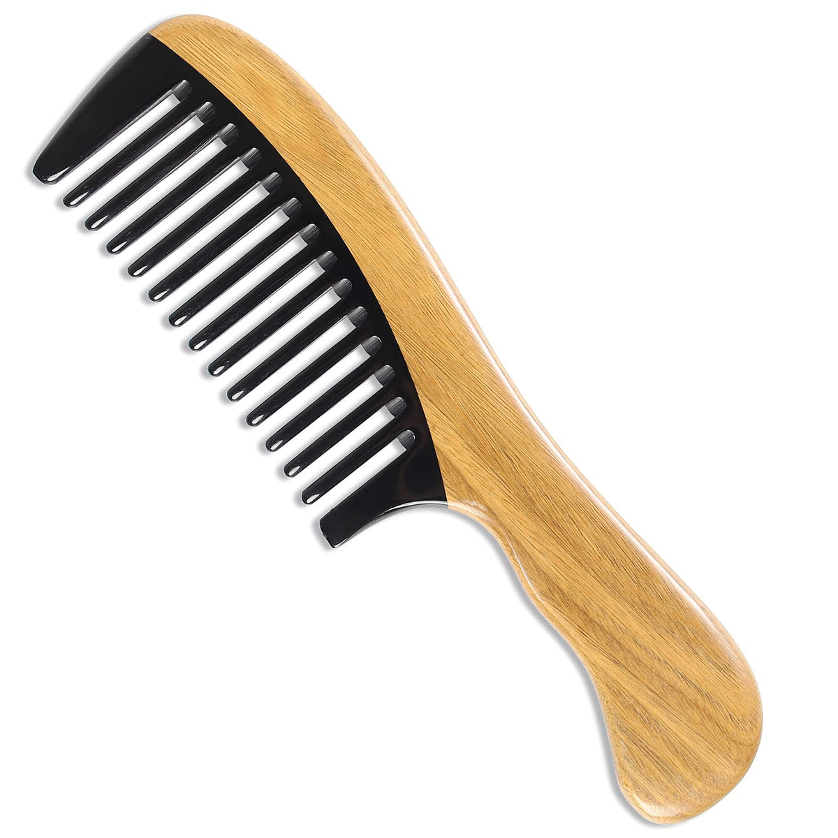 Onedor Handmade Green Sandalwood & Buffalo Horn Wide Tooth Comb - Anti-Static Hair Detangler