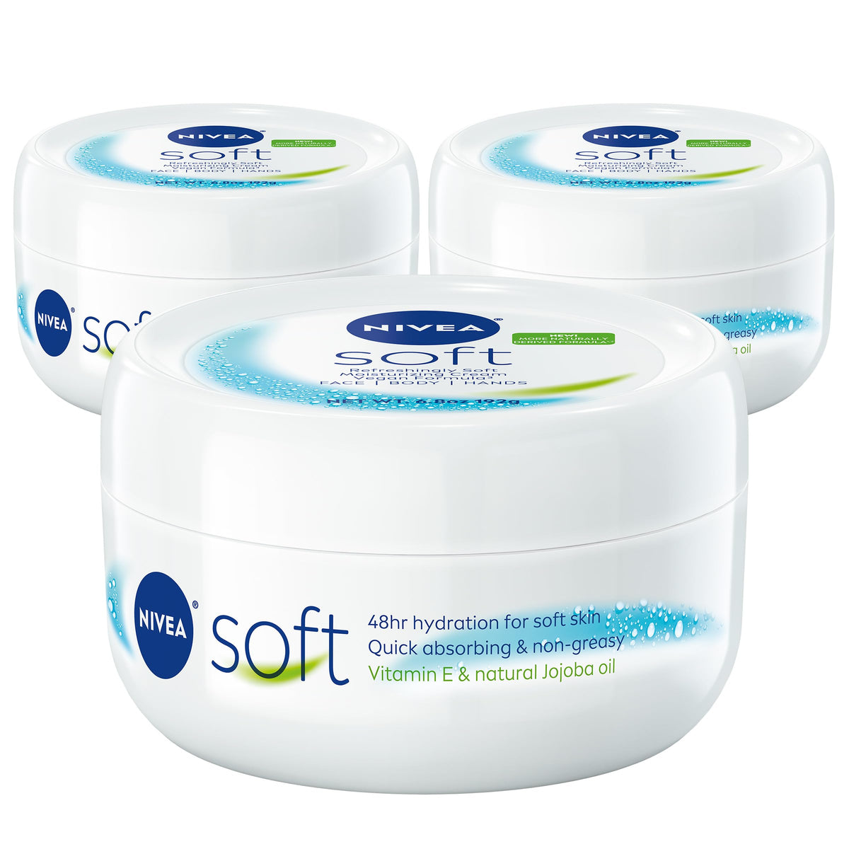 Nivea Soft Moisturizing Cream, 3 Pack Of 6.8 Oz Jars For Face, Body & Hands - Refresh