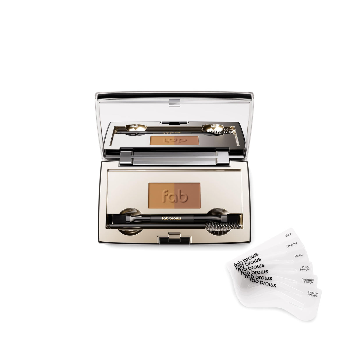 Fab Brows Duo Eyebrow Kit - Waterproof Brow Stencil Set With Compact Mirror, Light/Medium Brown