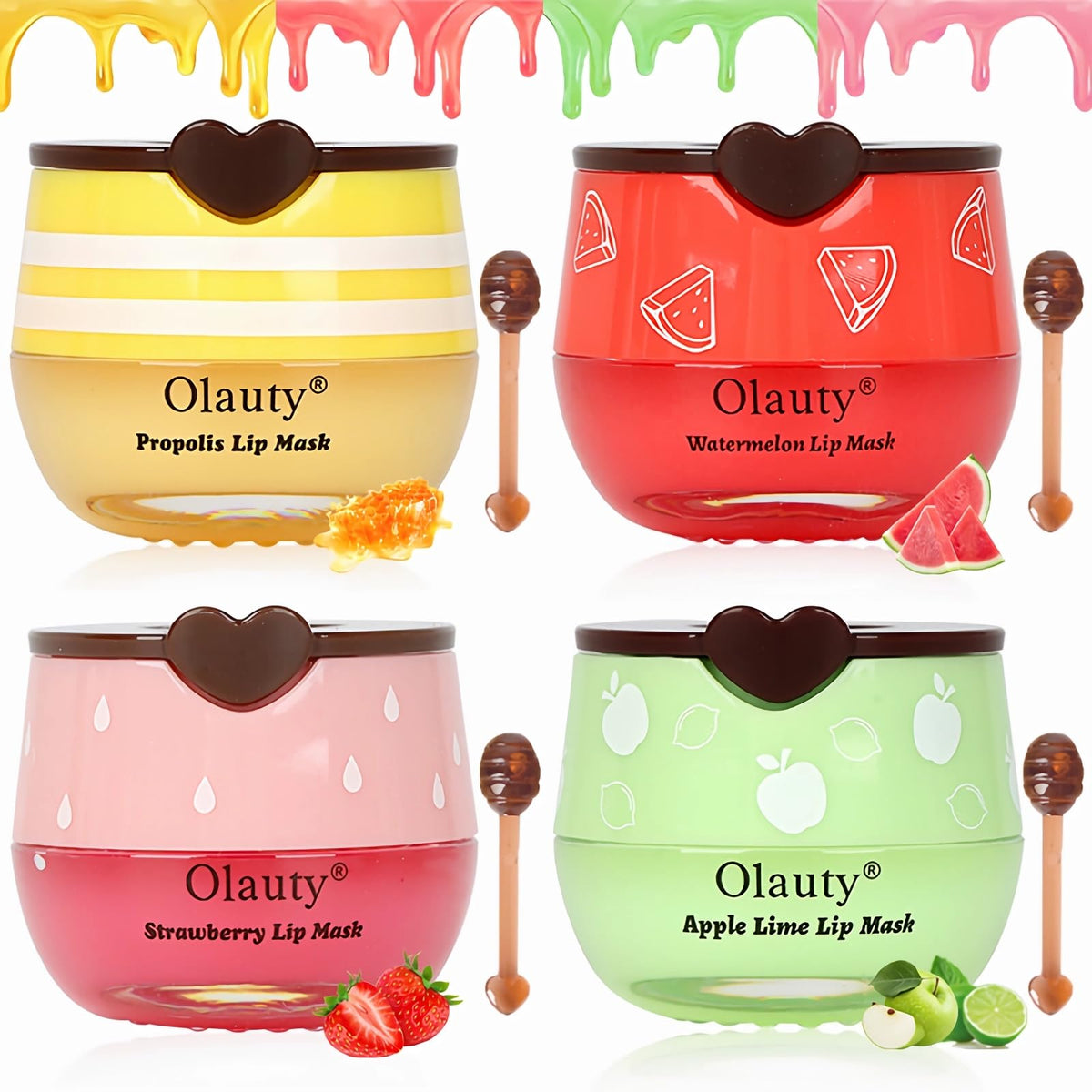 Deepmind 4 Pcs Bee Lip Balm Set - Honey, Strawberry, Watermelon, Apple Lime Hydrating Masks