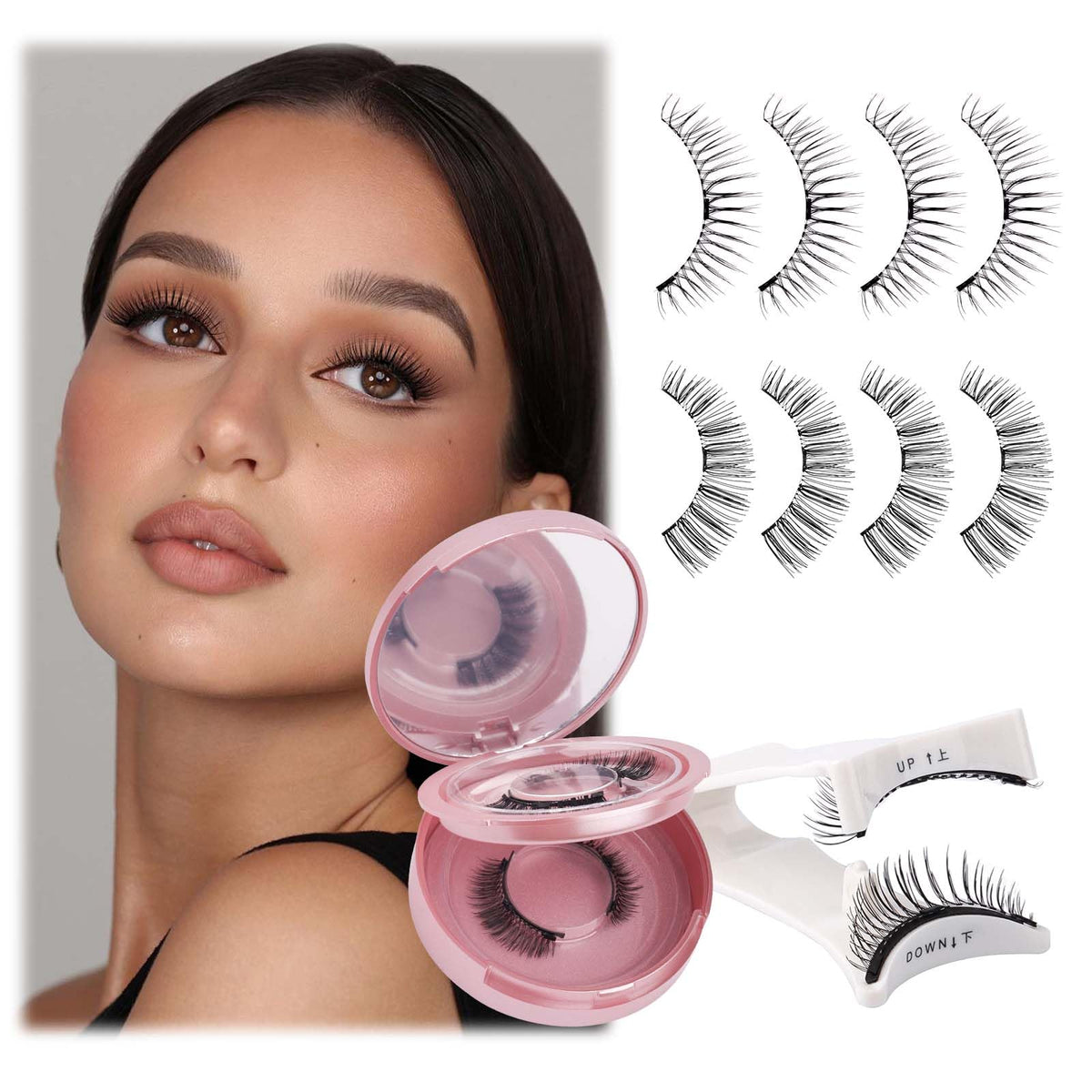 Fadlash Magnetic Eyelashes Kit - 2 Pairs Fluffy, Reusable, No Glue, Easy To Apply, Black