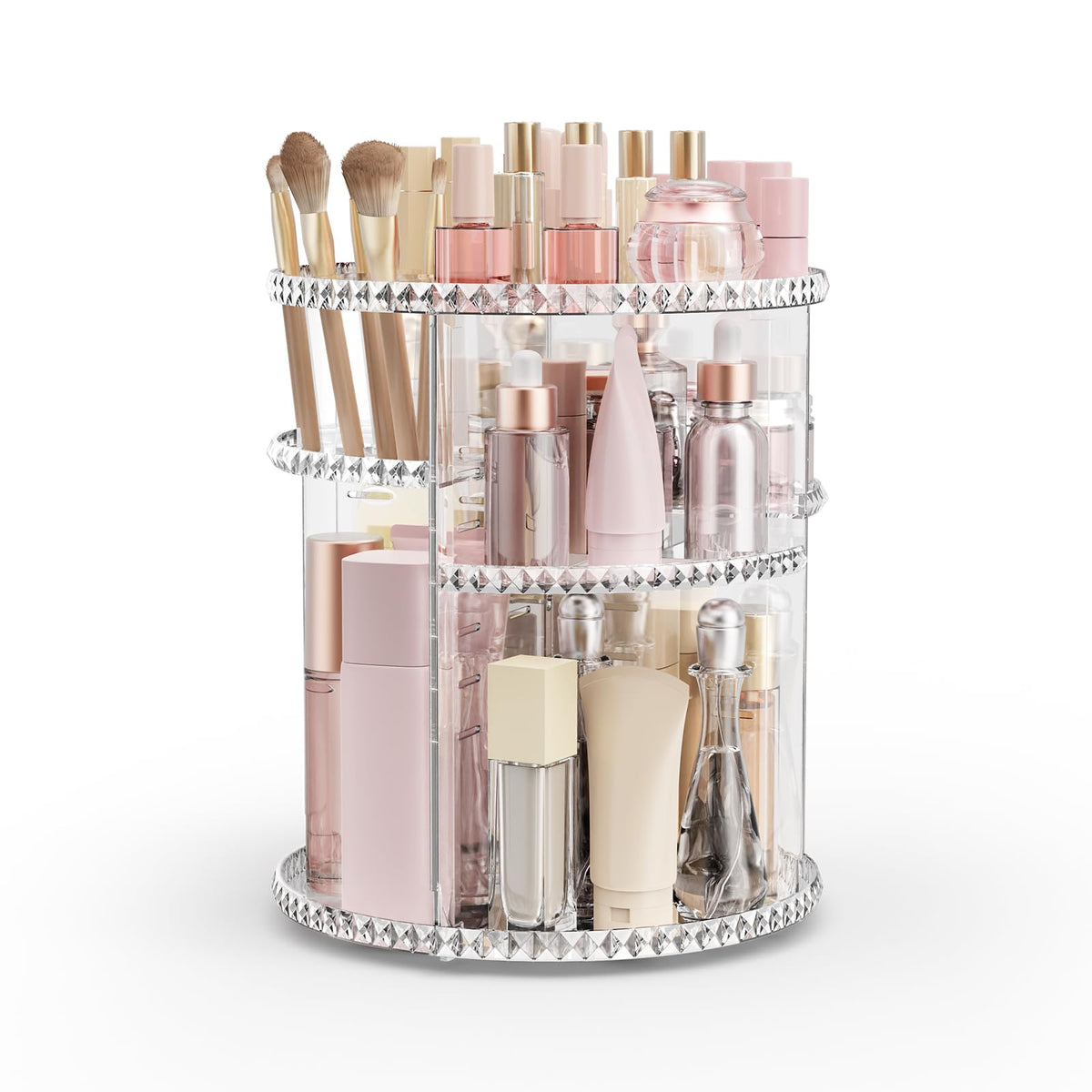 Rosoenvi Rotating Makeup Organizer - Large Capacity Clear Cosmetic Storage Carousel