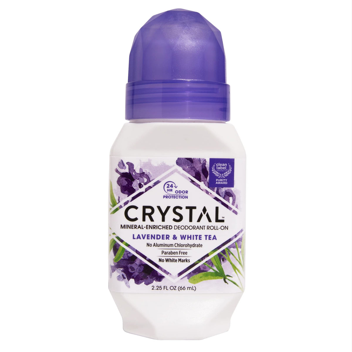 Crystal Essence Lavender & White Tea Deodorant Roll-On, Purple, 2.25 Fl Oz