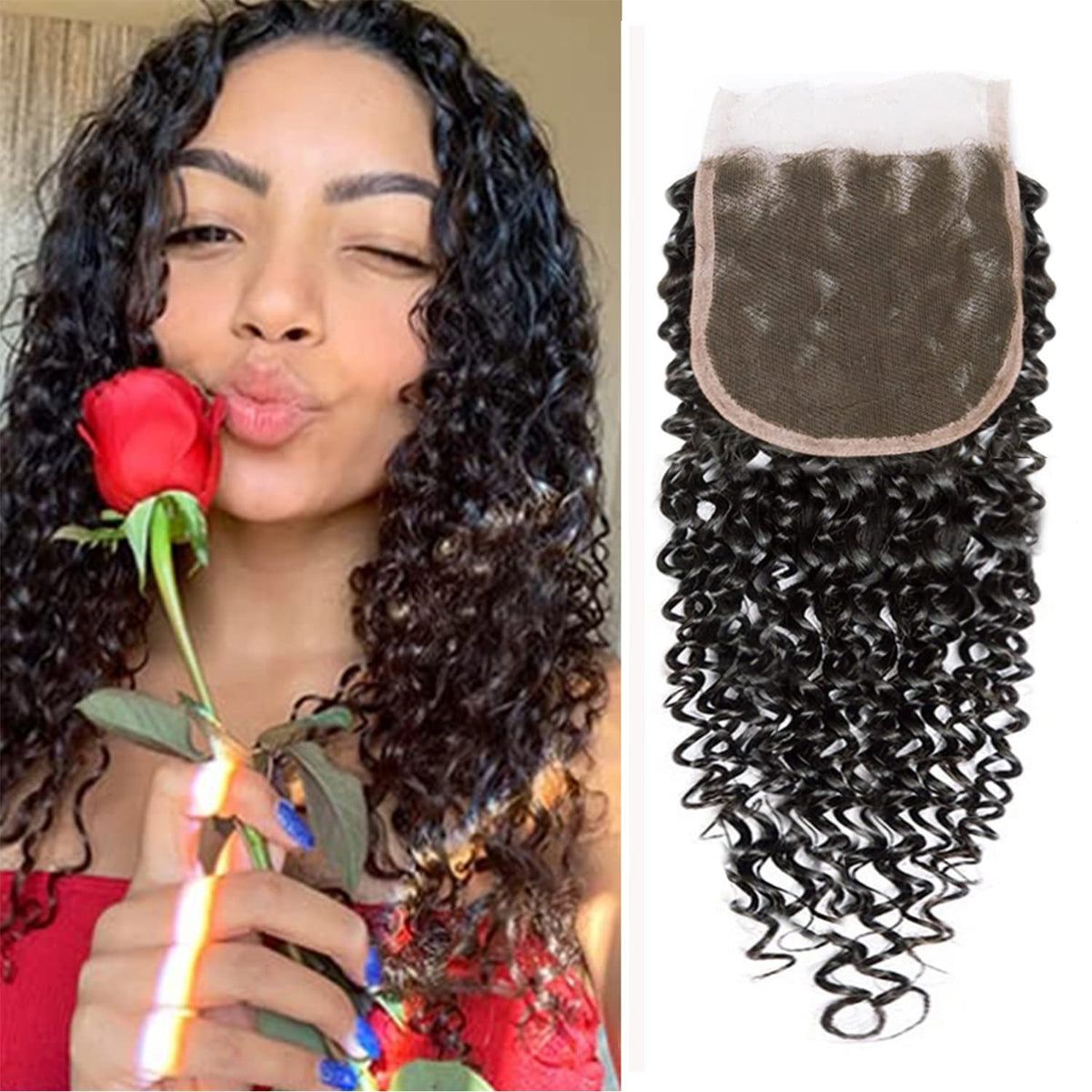 Selina 12&quot; Water Curly Lace Closure - 100% Unprocessed Human Hair, Free Part, Swiss Lace