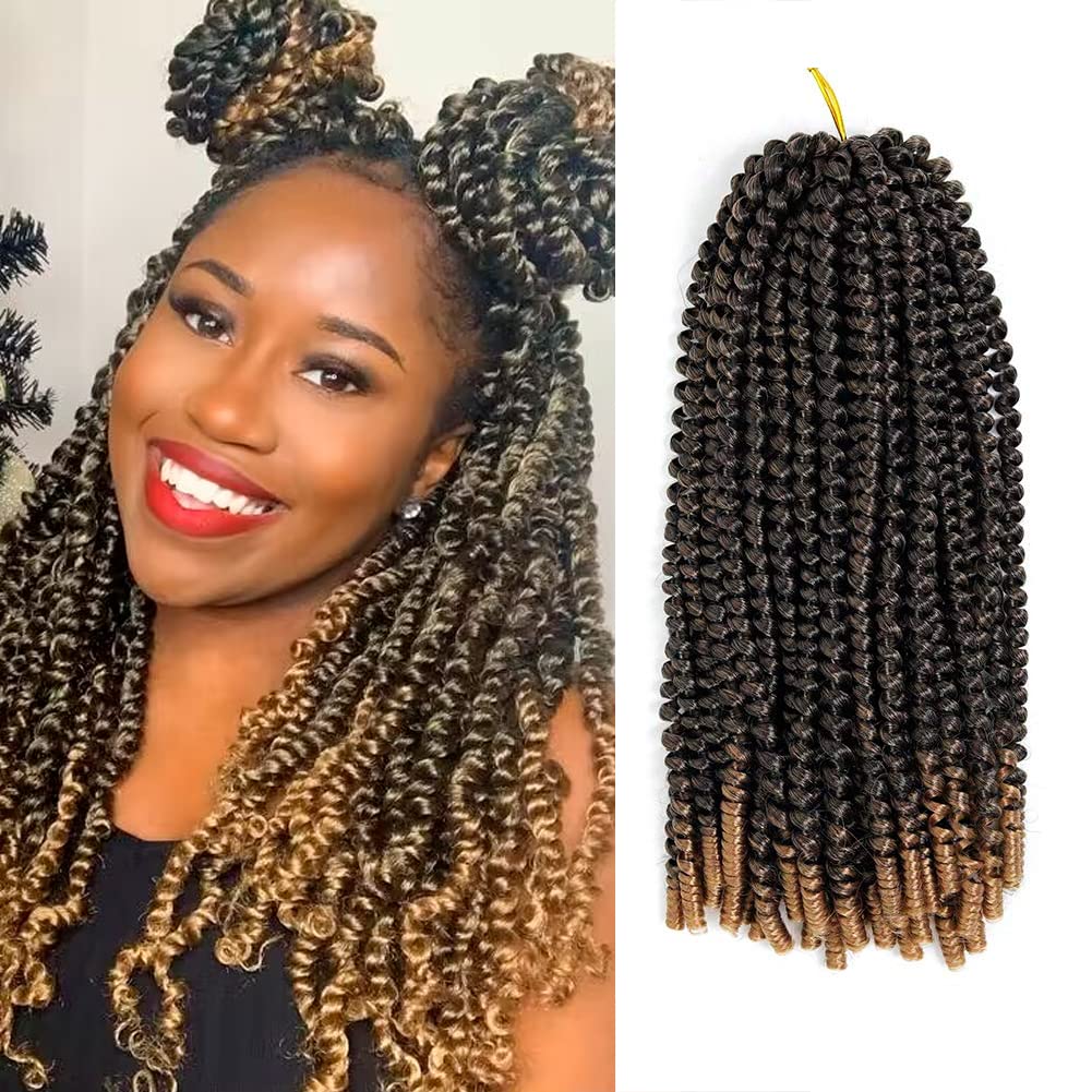 ROKTRESS 14 Inch Spring Twist Crochet Hair - 6 Packs Ombre T27 Kanekalon Extensions