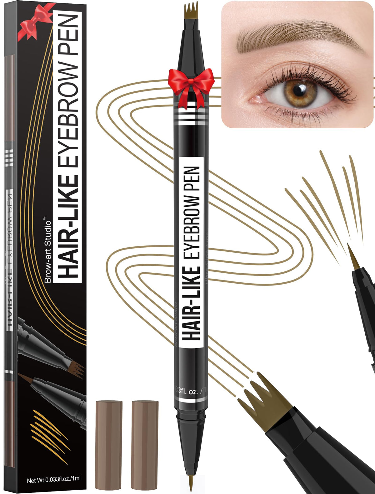 Vevivia Lighting Microblading Eyebrow Pen - 2-In-1 Waterproof Pencil & Brush, Light Brown