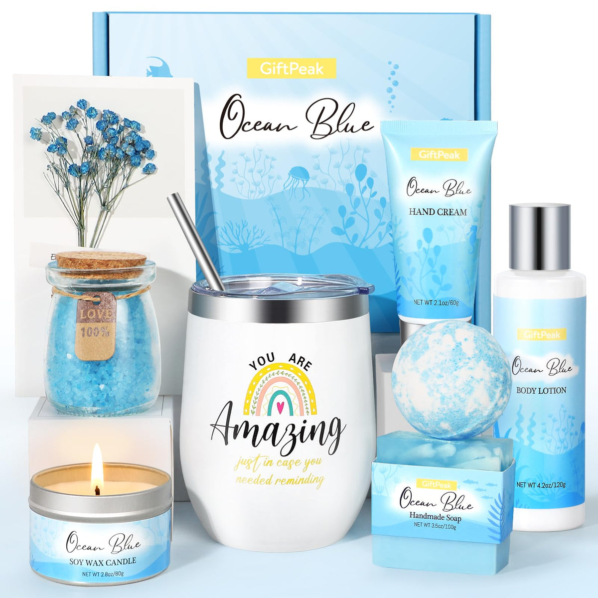 Giftpeak Ocean Scented Spa Gift Basket - Relaxing Self Care Gifts For Women, Moms & Friends