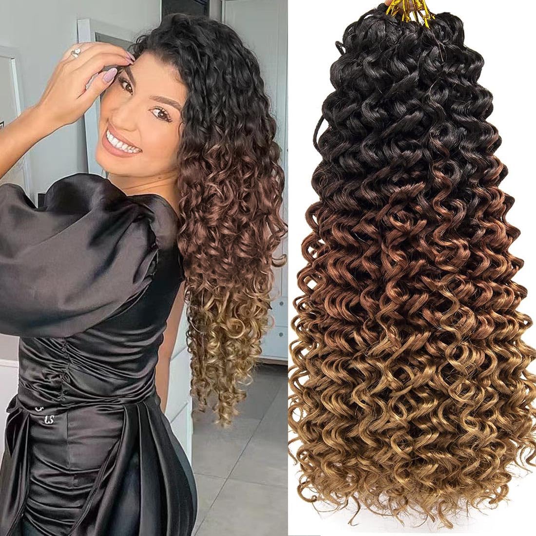 Elaogi Gogo Curl 18&quot; Crochet Hair 6 Packs Water Wave Braiding Hair 1B/30/27# Synthetic