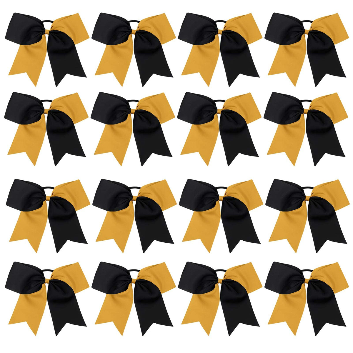 OAOLEER 16PCS 8&quot; Cheer Hair Bows - Black/Gold Elastic Ponytail Holders for Girls