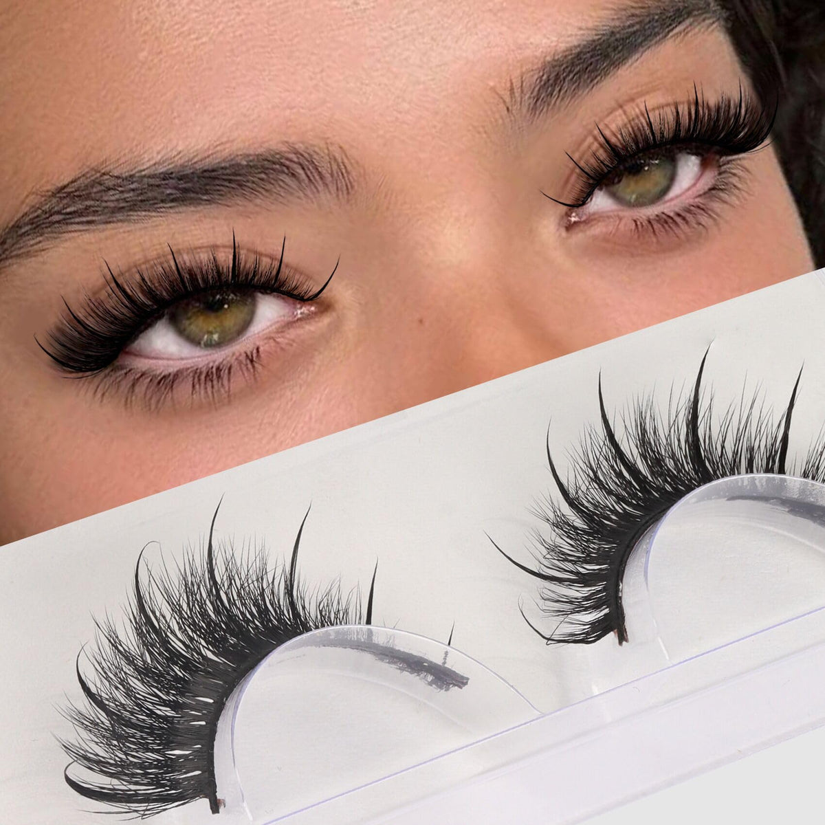 Veleasha 3D Faux Mink Lashes - Luxurious 19mm C Curl Wispy Cat Eye False Eyelashes, Black