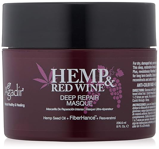 Agadir Hemp & Red Wine Deep Repair Masque, 8 Fl Oz - Nourishing Hair Treatment