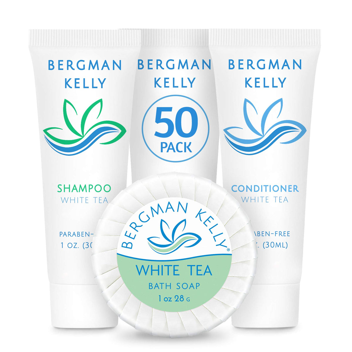 Bergman Kelly Hotel Soap Bars & Mini Travel Toiletries Set, 150 Pc White Tea, Refreshing Amenities